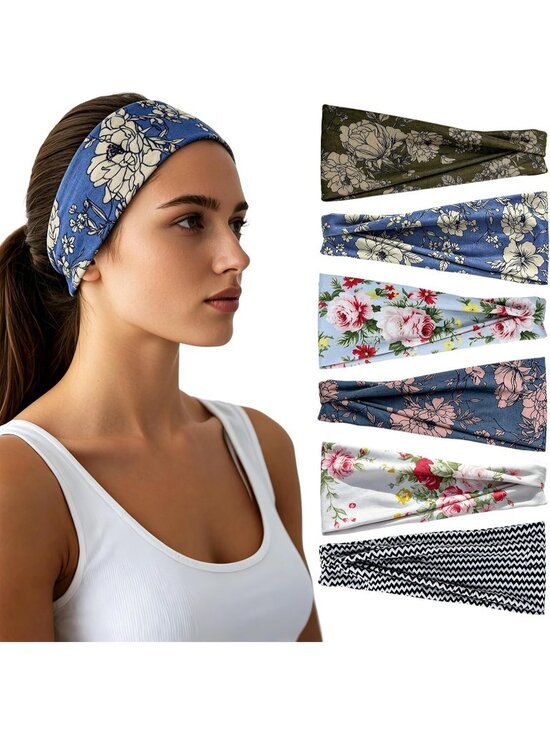 Accessories - Women X-Colorful-1 Stretchy 6 Pack Headbands Yoga Sweatbands Hair Accessories
